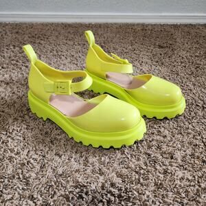 Melissa Neon Yellow Chunky Platform Lug Sole Mary Jane Jelly Shoe Size 9
